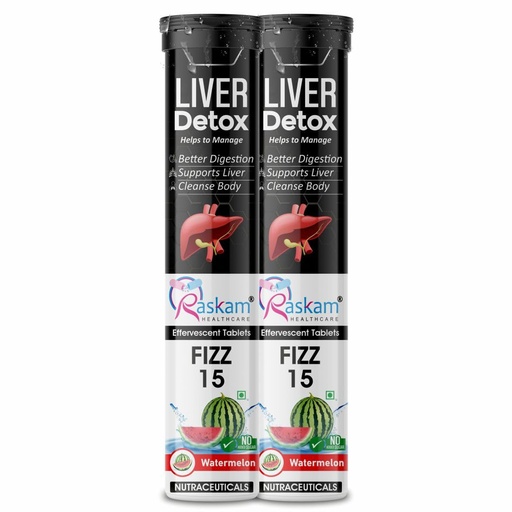 [BRSREGT7CB7BGETA] Liver Detox Effervescent – Plant-Based Detox with 9 Ayurvedic Herbs | Sugar-Free | Refreshing Watermelon Flavor | Drop, Fizz, Sip | Fizz 15 Tablets Pack of 2