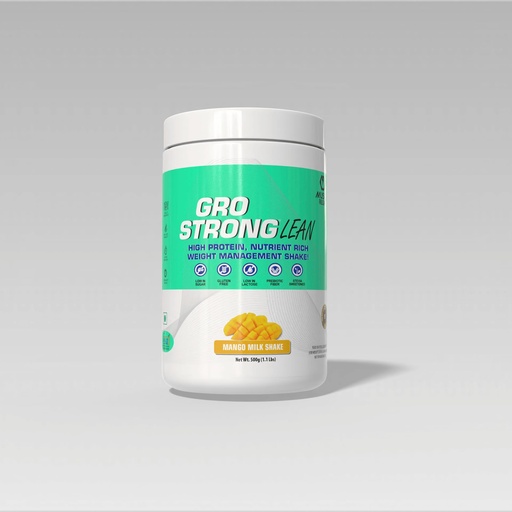 [BRSRACYZOQCRYDTA] Gro Strong Lean – High Protein Weight Management Meal Replacement Shake– 500g | With 27 Vitamins & Minerals, Superfoods, Prebiotic Fiber | Low Sugar, Gluten Free, Stevia Sweetened(Mango Milk Shake)