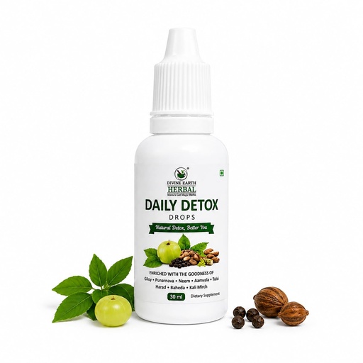 [BRSRYFQLBYMWKE3P] Divine Earth Daily Detox Herbal Drops 30ml | Giloy, Neem, Amla, Tulsi & Punarnava | Herbal Blend for Daily Wellness