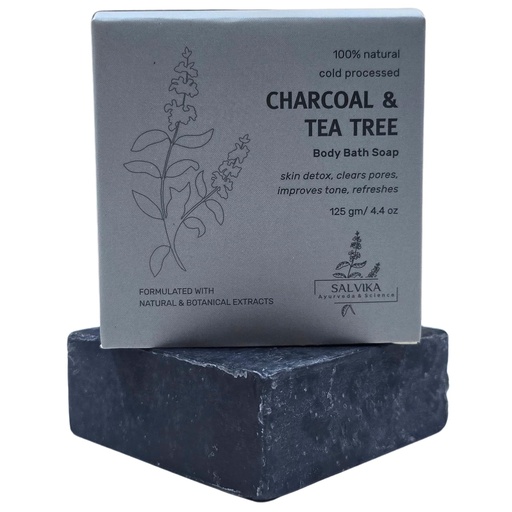 [BRSREEDQAACQIC3X] Activated Charcoal & Tea Tree Butter Soap – 125g | Detoxifying Handmade Soap with Shea Butter, Tea Tree & Coconut Oil | Deep Cleansing for Oily & Acne-Prone Skin | Sulfate-Free & Ayurvedic