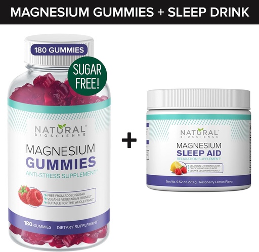 [BRSRMY37CVYWGG33] Sugar-Free Magnesium Gummies (180 Gummies) and Magnesium Night Time Powder with Magnesium Citrate, Melatonin, L-Theanine and GABA - Vegan, Gelatin-Free, Gluten-Free, Non-GMO