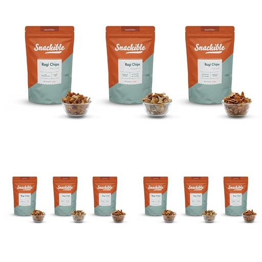 [BRSRYZAOB55AOG3B] Snackible Ragi Chips - Assorted Combo (Pack of 3 Each) - 3x165gm | Jalapeno, Peri Peri, Spiced | Gluten Free |Rich in Fibre| Source of Protein | No Added Preservatives