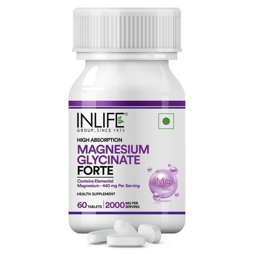 [BRSREHQNAR7BMHLG] INLIFE Magnesium Glycinate Forte 2000mg, Chelated, 60 Tablets