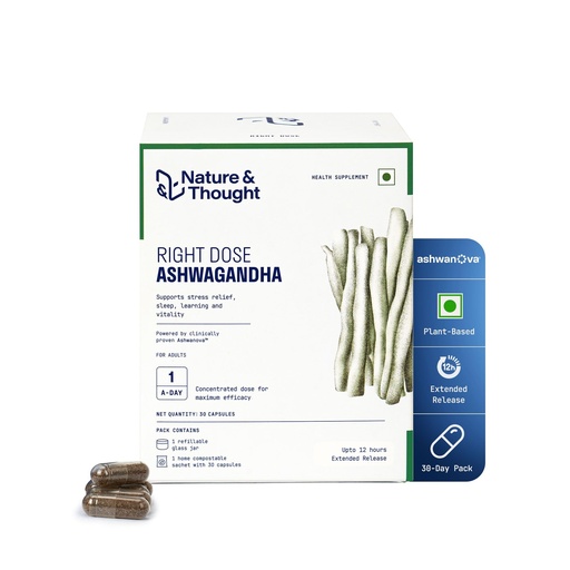 [BRSRGZTQOENBYETG] Nature & Thought Right Dose Ashwagandha | Upto 12hr Extended Release ASHWANOVA™ |All Day Stress, Anxiety & Sleep Support | Clinically validated | 1-A-DAY | 30 Veg Capsules for Men & Women