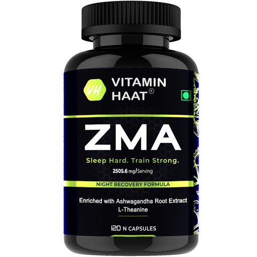 [BRSRGAQNAEIQYC32] VitaminHaat ZMA and Zinc Supplement for Men | Zinc and Magnesium Supplements with Vitamin B6 | Ashwagandha, L-Theanine, Zinc Caps Supports Muscle Recovery and Sleep Quality (120 Capsules, Pack of 1)