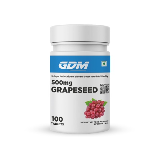 [BRSRAYL4C4BG2ETV] GDM Grape seed 500 mg Antioxidant Supplement | Boost Health & Vitality | Immunity booster | Healthy Skin & bones | For men & Women - 100 veg Tablets
