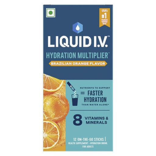 [BRSRABD4PJ6B6FA7] Liquid I.V. Hydration Multiplier – Brazilian Orange | Hydration Drink Mix Powder 16 g | Pack of 12 | Sodium & Potassium | Easy-Mix Sticks | No Artificial Sweeteners