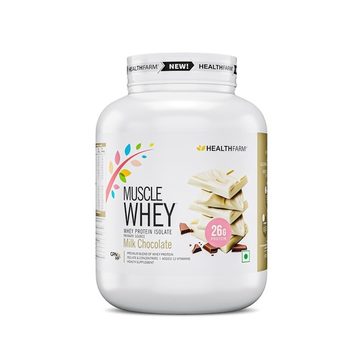 [BRSROEACCBYWGAIV] Healthfarm Muscle Whey Protein,26g Protein Per Serving | Zero Amino Spiking Substance (Milk Chocolate, 2kg)
