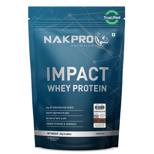 [BRSROGL3A4GQOF3Z] NAKPRO NUTRITION Impact Whey Protein Isolate & Concentrate | 2 kg | 24g Protein | Chocolate | Trustified Certified | Added Digestive Enzymes, Vitamins & Minerals
