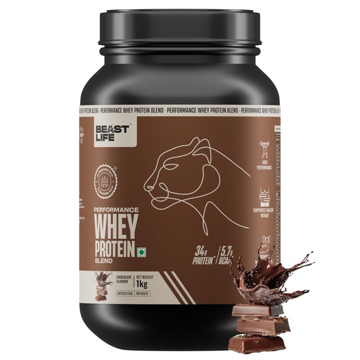 [BRSRGA3QCN6AM3LJ] BeastLife Performance Yeast Whey Blend | 34g Protein | 5.7g BCAA | 1Kg | Chocolate | Muscle Growth & Recovery | Easy to Digest with Ultrasorb Tech | Smooth & Easy to Mix | Contains Whey Protein Concentrate & Yeast Protein
