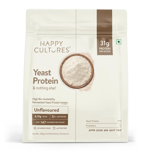 [BRSRYYA7CJ7BMELH] Happy Cultures 31g Unflavoured Yeast Protein Powder (Isolate) | Mixes Into Everything| Higher Absorption than Whey Protein | Superior Muscle Recovery | Gut Friendly & No Bloat| PDCAAS of 1 | No Added Sugar- 505g