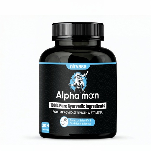 [BRSRYZI2A57BGD33] Nirvasa Alphaman Capsules for Improved Strength and Stamina with Pure Ayurvedic Ingredients | Vidarikhand, Akarkara, Jaiphal, Kaunch Beej, Musli, Shilajit, and Shatavari | Helps to Increase T-Levels, For Performance Support, Muscle Support And Energy Support | Enriched with Rajat Bhasma - 20 Capsules