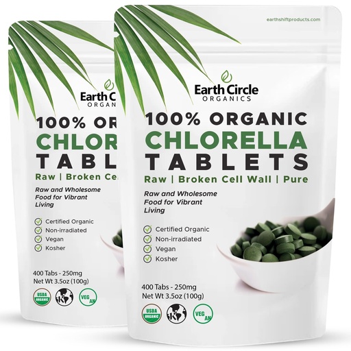 [BRSWGBTQBV5BQC3V] Organic Chlorella Tablets 400 Count | High Potency Chlorophyll Supplement | Pure Chlorella Pyrenoidosa | Broken Cell Wall for Maximum Absorption | Vegan, Kosher, Non-GMO Superfood - Pack of 2