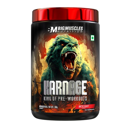 [BRSRAZD6OEPBE3LG] Bigmuscles Nutrition Karnage Pre workout [60 Servings, Arctic Blast] | Pre-workout Supplement Supports to Improve Focus, Strength, Energy and Pump, Banned Substance Tested, Dope Free, 300g