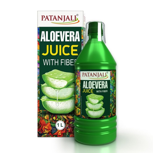 [BRSROHY3OF7R4CIY] Patanjali Aloe Vera Juice with Fiber, Immunity Booster, Natural Indian Ayurvedic Drink, Gives Glowing Skin, Promotes Hair Growth, Rich in Dietary Fiber - 1L