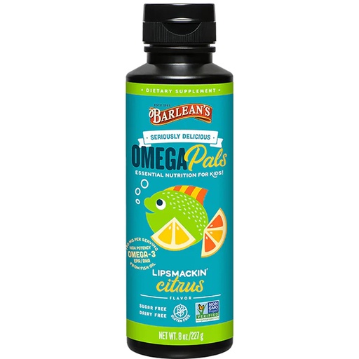 [BRSWGGAHBUNBY2T5] Barlean's Omega Pals Lipsmackin' Citrus Flavored Omega-3 for Kids, Yummy Children's Liquid Fish Oil Supplement with 750 mg of EPA & DHA for Brain & Eye Health, 8 oz