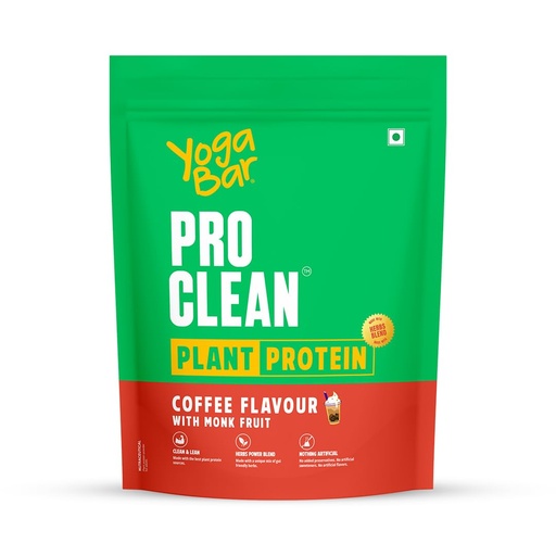 [BRSREBAEAEBRU3I2] Yogabar Pro Clean Plant Protein | Coffee Flavour with Monk Fruit | 25g Protein per Serving | Clean & Natural Blend | Vegan, No Added Sugar, Gluten-Free | 500g