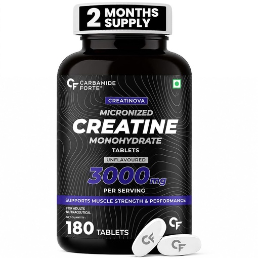 [BRSRGBADCAGQICYY] Carbamide Forte Creatine Tablets 3000mg - 180 Tablets | Creatine Mono hydrate Supplement | Micronized Creatine Monohydrate for Strength, Lean muscle & Recovery | Gym Supplements For Men & Women