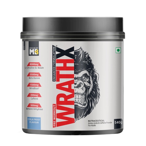 [BRSROYIEAQPQEEQU] MuscleBlaze Pre Workout WrathX Powder, Cola Frost, 540g | 30 Servings