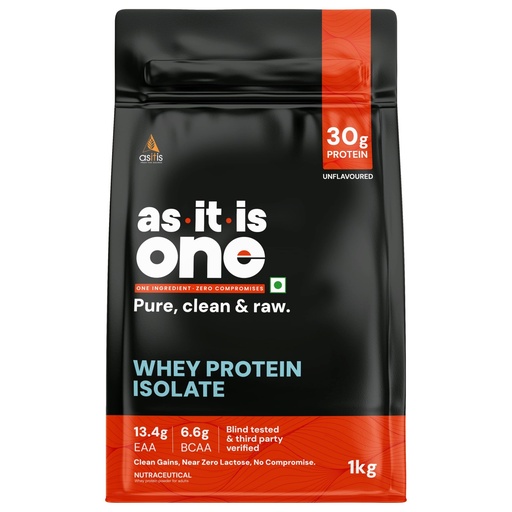 [BRSWGFD3AUAWCF33] AS-IT-IS ONE Whey Protein Isolate - 1kg Unflavoured, 30g Protein per Serve. No Amino Spiking