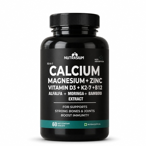 [BRSREFQYCQAQAETO] Nutrasium Calcium Magnesium Zinc Tablets with Vitamin D3, Vitamin K2-7 & Vitamin B12 | Alfalfa, Moringa & Bamboo Extract | High Absorption Mineral & Vitamin Supplement | 60 Tablets