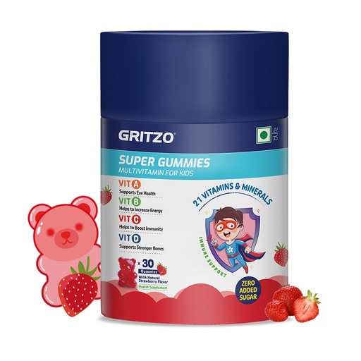 [BRSRAYYKPMBQMCDO] Gritzo Super Gummies Multivitamin for Kids, Strawberry, 30 Gummies