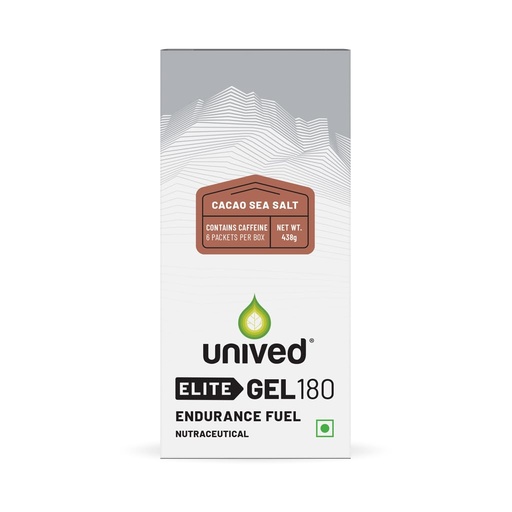 [BRSWGALYPMIQGF3V] Unived Elite Gel, 2:1 Carbohydrate Ratio, 45g Carbs, Beta-Alanine, Sodium Bicarbonate, & Essential Electrolytes, 190kcal & Gluten-Free (Cocoa Sea Salt - 50mg Caffeine - 6 Pack)