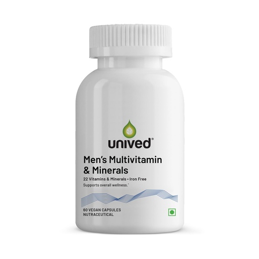 [BRSW22T6CAOWK3DP] Unived Men's Multivitamin & Minerals - 22 Vitamins & Minerals, IRON FREE Formula with Methylcobalamin B12, L-5-MTHF Folate, Vegan D3, K2-7 MenaquinGold® - 60 Vegan Capsules (30 Day Supply)