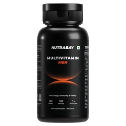 Nutrabay Pro Active Multivitamin for Men with Zinc, Magnesium, Vitamin B,C,A,E – Enhances Energy, Immunity & Better Sleep– 120 Veg Capsules | RDA for Viamins & Minerals | Purity Tested Supplement
