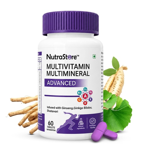 [BRSRAAAFOQGQGDL4] NutraStore Multivitamin Multimineral Advanced Tablets for Men & Women | With Ginseng, Ginkgo Biloba & Shatavari | Vitamins A, C, D3, K2, B12 for Energy, Immunity, Muscle Recovery & Wellness | 60 Veg Tablets