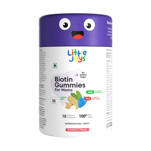 [BRSRGHAEAEIRACL5] Little Joys Biotin Hair Gummies for Mothers | 30 Days Pack | Reduces Hairfall & Strengthens Hair | Biotin, Zinc, Folic Acid, Fibre & Multivitamins | Strawberry Flavour | No Added Sugar & Gut Friendly