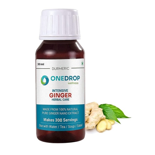 [BRSRMCQNPIDRY236] OneDrop Wellness Intensive Ginger Herbal Drops | 100% Natural Pure Ginger Nano Extract | Makes 300 Servings | Use with Water/Tea/Soup/Salad, 30 ml (Pack of 1)