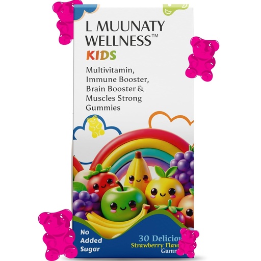 [BRSREFT2AUIAAYDA] Kids Multivitamin Gummies - Immune, Brain & Muscle Support with Veg Omega-3, Vitamin A, C, D2, E, Zinc Folic Acid & Iron - Strawberry Flavor, No Added Sugar, Gluten-Free, Soy-Free - 30 Count Gummmies For Kids (2+Years)