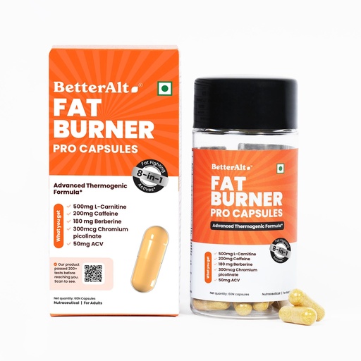 [BRSRGBINAQNBAETA] Advanced Fat Burner Pro | Natural GLP | 8 Active Ingredients with L-Carnitine (500 mg), Caffeine (200 mg), Berberine (180 mg) & CLA (160 mg), 300 mcg Chromium| Supports Metabolic Function & Weight Management | 60 Caps