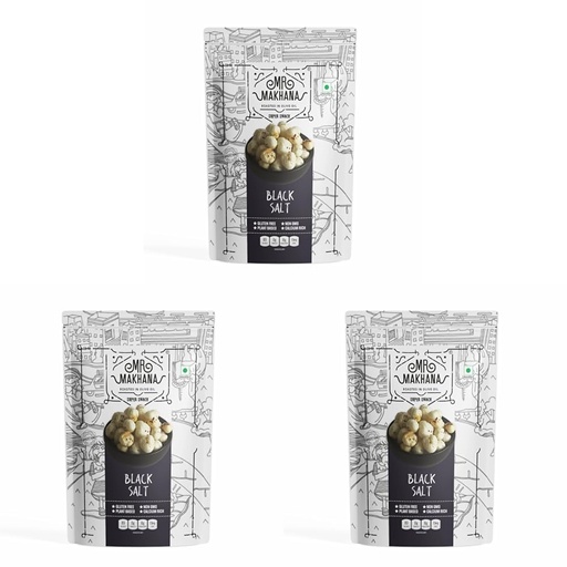[BRSRYZY3A55RQDYU] Mr. Makhana Roasted Makhana and Foxnuts | Healthy Snacks | Gluten Free | MSG Free | Antioxidant | Rich Calcium | Zero Trans Fat | Zero cholesterol (Black Salt) 55g (Pack of 3)