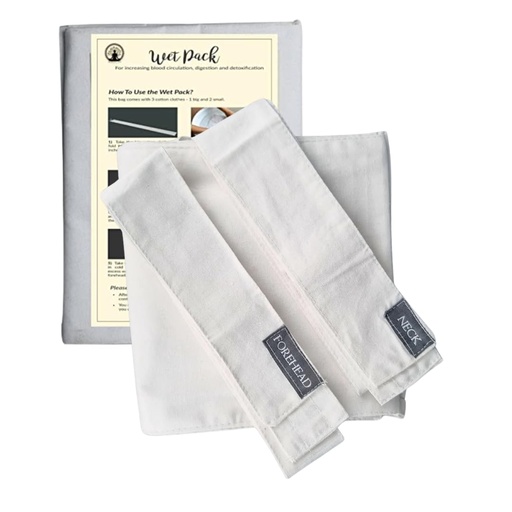 [BRSROHACDMAWG3Y6] Wet Pack Cotton Patti for Body Detox with VELCRO CLOSURE | Satvic Lifestyle | Set of 3 Strips for Abdomen, Neck and Head | Contains Cotton Cloth Bag and User Manual