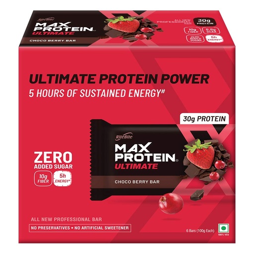 [BRSWGZYODEFBE2QV] RiteBite Max Protein Ultimate Choco Berry Bars 600g Pack of 6 (100g X 6)