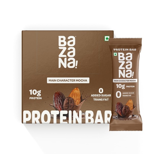 [BRSRYYL7BZYQ2HLX] Bazana 10g Protein Bar | Pack of 12 | Main Character Mocha | No Added Sugar | High Protein Healthy Snack | Whey & Nuts Blend | Gym & Workout Recovery | Gluten Free | Healthy Snacks