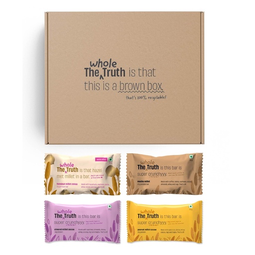 [BRSRYYAHPINR6HLV] The Whole Truth - Super Crunchy Millet Protein Bars 13G | All In One Pack of 5 (2 Almond Millet, 1 Hazelnut Millet, 1 Mocha Millet, 1 Peanut Millet) | Cleanest Snack Ever | No Refined Sugar