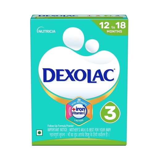 [BRSREYLRAQPGOEQ2] Dexolac Stage 3 Follow up Formula for Babies - (12-18 months) - with Iron, Vit C, Zinc, Protein & other Vital nutrients - 400g -Bag-In-Box