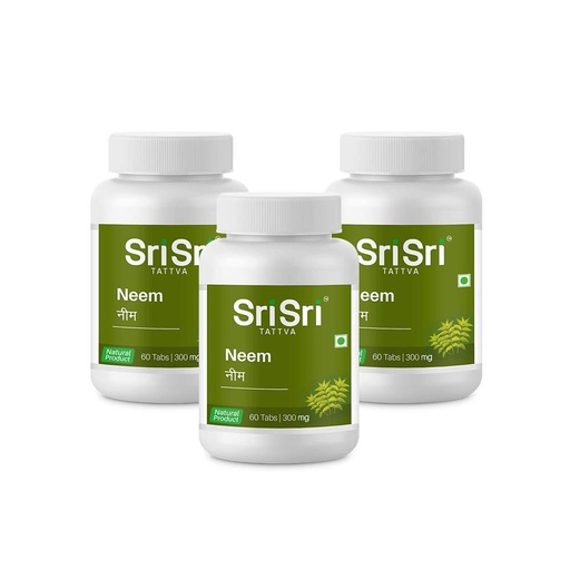 [BRSWGGAOCIMAO3D7] Sri Sri Tattva Neem Tablets - 300 mg, 60 Tablets | Skin & Wellness Support | Supports Healthy Skin & Natural Detox Wellness; With Neem | (60 Tablets x Pack of 3)