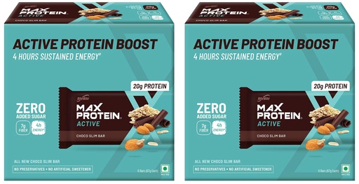 [BRSROHQDAR6QI33F] RiteBite Max Protein Active Choco Slim 20G Protein Bars [Pack Of 12] Protein Blend, Fiber, Vitamins & Minerals, No Preservatives, 100% Veg, No Added Sugar, For Energy, Fitness & Immunity - 402 Gm