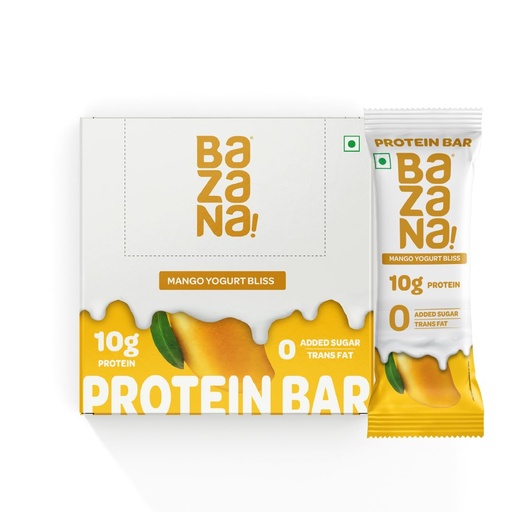 [BRSRYYA6OAHBG2T5] Bazana 10g Protein Bar | Mango Yogurt Bliss | Pack of 12 | No Added Sugar | High Protein Healthy Snack | Whey & Nuts Blend | Gym & Workout Recovery | Gluten Free | Healthy Snacks