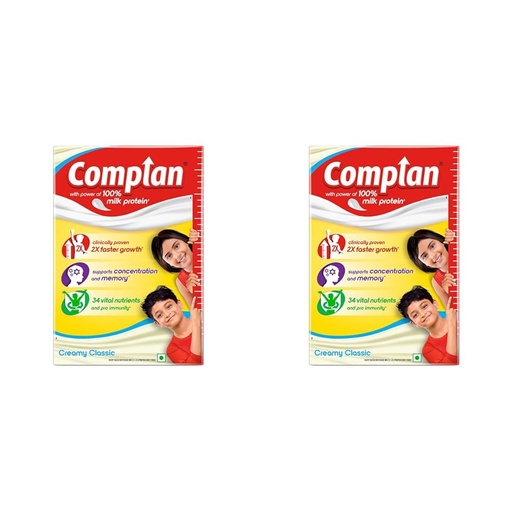 [BRSRAZAQAEGRGADG] Complan Nutrition Drink Powder for Children, Creamy Classic Flavour, 500 g Carton | Nutrition drink for kids with protein & 34 vital nutrients (Pack of 2)