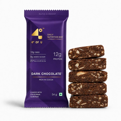 [BRSRGBQ3DNYBGHLD] 4 Degrees of U Women’s Wellness Protein Bar, Dark Chocolate | 12g Protein with No Added Sugar | 10g High Fibre, Calcium & Vitamin D3, Pack of 1 (54g)