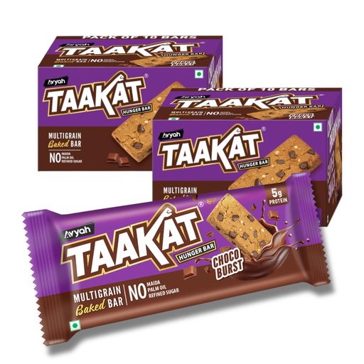 [BRSRGGT3CMAR6HI4] Taakat Hunger Bar Choco Burst: Pack of 10 X 2 | 5g Protein | Multigrain Baked Bar | Genuine Chocolate | NO - Maida, Palm Oil and Refined Sugar