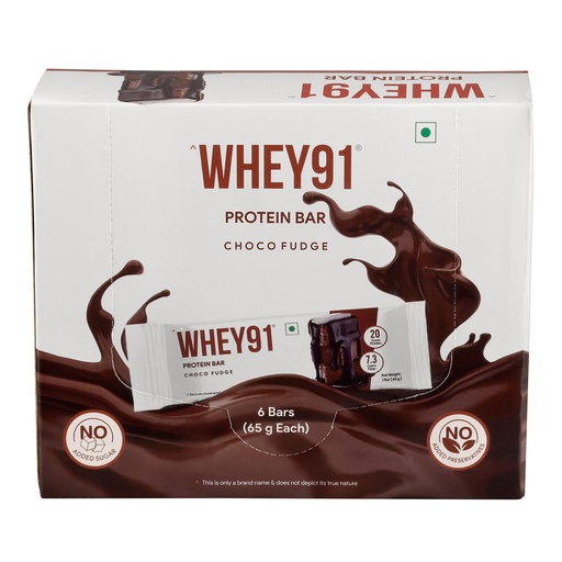 [BRSROAY5PMDR63TO] Whey91 Choco Fudge Protein Bar, 20g Protein & 7.3g Fiber in each, No Added Sugar, No Artificial Flavour, 390g- (Pack of 6)