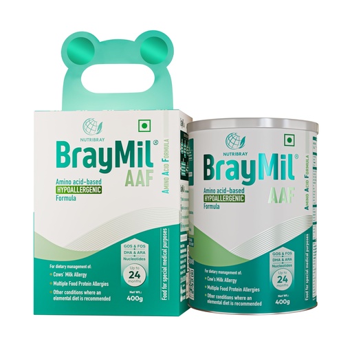 [BRSRECQROEFGYEQV] BrayMil AAF Amino Acid-Based Hypoallergenic Formula - 400 gm for 0 to 24 months baby
