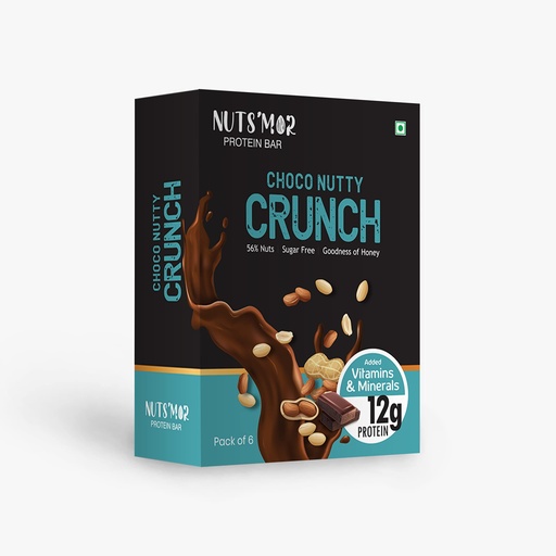 [BRSRMYIDBBYR6YLL] NUTS'MOR - Protein Daily Choco Nutty Crunch12g Protein Bar (Pack of 6) Protein Blend, Vitamins, Fibres & Minerals, No Preservatives,100% Veg, Natural, No Added Sugar,-300g