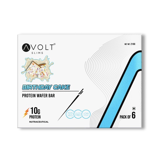 [BRSRAHALOIPAIYI7] Avolt Slims Birthday Cake Protein Bars with 10g Protein | Pack of 6 x 35g each | High Energy Wafer Bars, No Added Sugar | 100% Veg | Guilt-Free Bar for Fitness & Immunity Booster